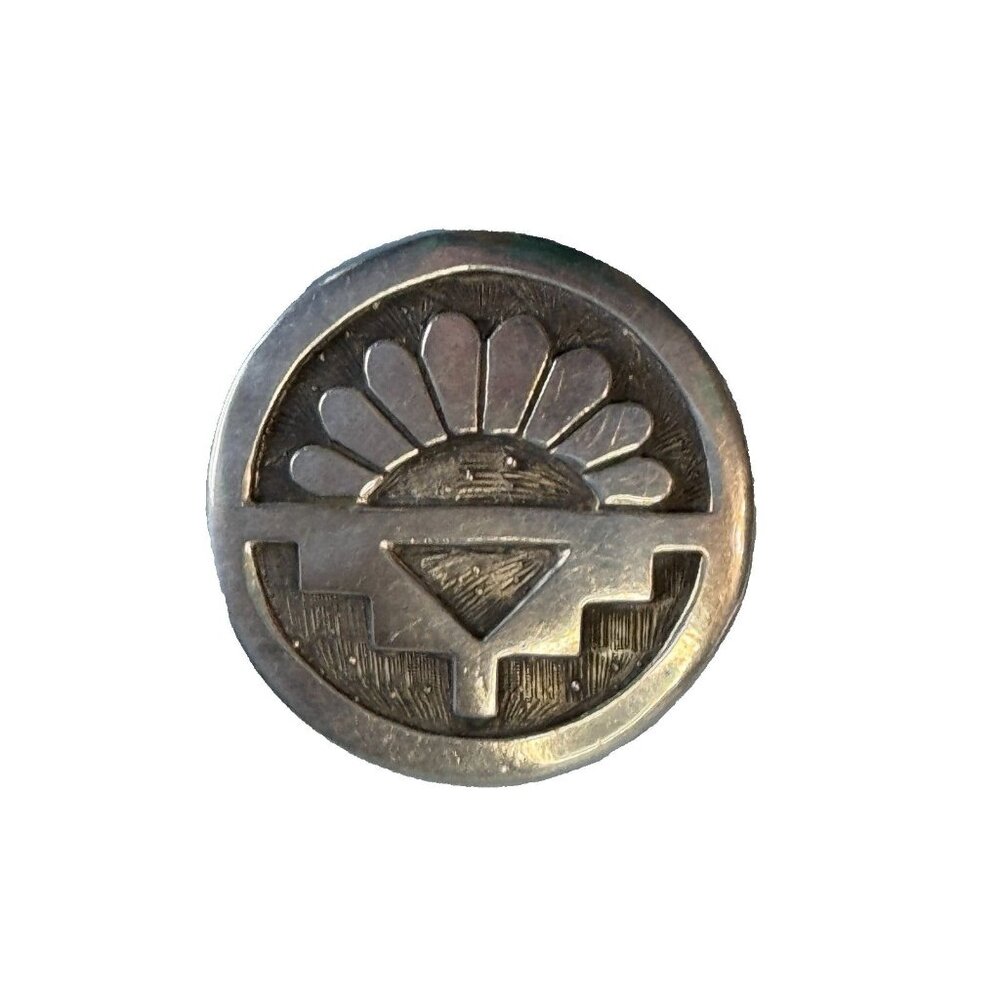 Vintage 925 Sterling Silver Overlay Cast Copy Southwestern Tribal Brooch 1 1/8"